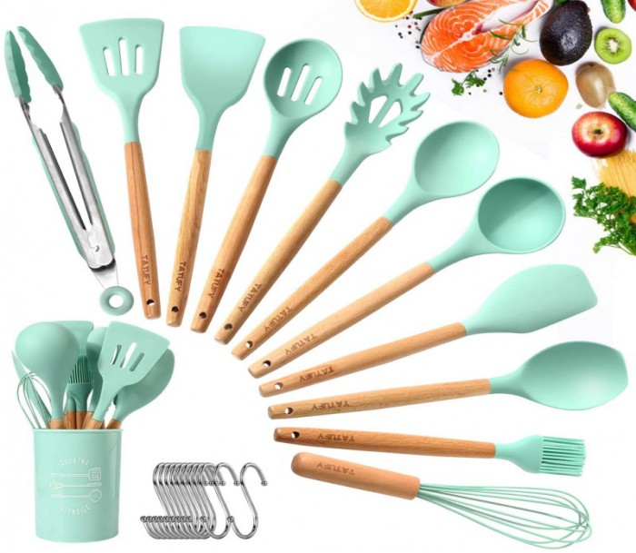 Set 10 PCS Non-stick Cooking Utensils With Plastic Utensil Holder ...