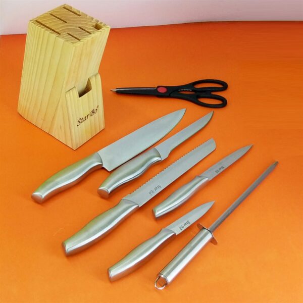 7pcs Professional Kitchen High Carbon Stainless Steel knives set with Wooden Block - Image 8