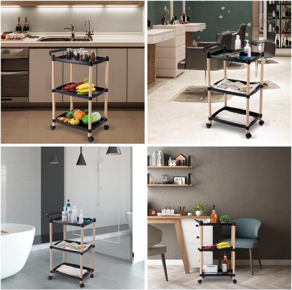 Multipurpose 3 or 4 Tier Rolling Cart with Wheels and Handle Bar, Serving Trolley and Storage Organizer in Kitchen, Bathroom, Living Room etc. Premium Quality