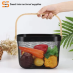 Basket with Wooden Handle - Shopping Basket / Storage Basket for Outdoor Picnic / Home Storage / Christmas / Party / Birthday