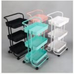 Multi-function  3-Tier Kitchen Storage Trolleys - Rolling Utility Organization Cart ,Heavy Duty Storage Tower Rack Shelf With Mesh Basket And Wheels For Kitchen , Bathroom ,Office