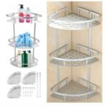3 Tier Aluminum Bathroom Corner Shelves - Large Capacity Shower Shelf Rack Organizer with Hooks