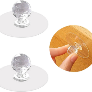 Pack of 05 Clear Cabinet Drawer Knobs, Diamond Crystal Shaped Pulls Handles for Wardrobe, Kitchen, Cupboard, Bathroom Self-Adhesive Drill Free Self-Stick