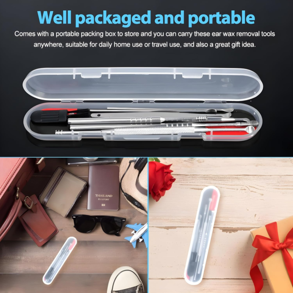 Stainless Steel Ear Cleaner Set for Cleaning Ear Canal-Ear Wax Remover Tool Kit-- With Portable Storage Case & Brush - Image 4