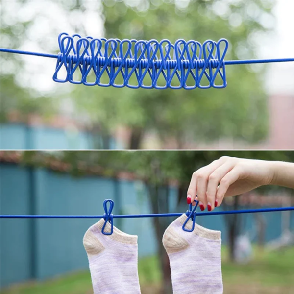 Cloth Drying Rope with Hooks | Elastic Hanging Rope for Cloth Drying with 12 Clips | Cloth Rope for Drying Clothes for Travel Home Outdoor