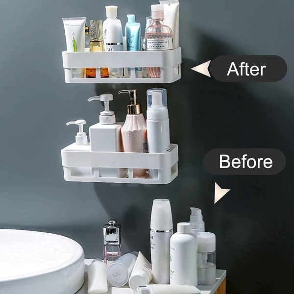 Multipurpose Kitchen Bathroom Shelf Wall Holder Storage Rack – Multi Color Bathroom Organizer Rack - Storage Box Strong Adhesive Sticker Shower Rack Shelf - Image 5