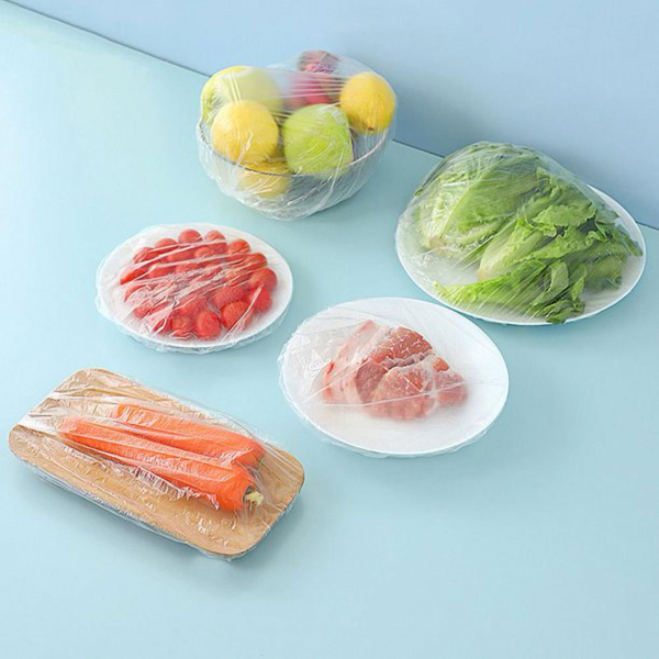 Pack of 100 Disposable plastic wrap cover Kitchen Refrigerator Fruits Vegetables Elastic Mouth Dustproof Films Plastic Wrap - Image 2