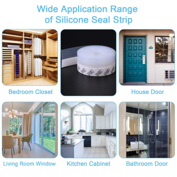 Door Seal Tape Window Seal Strip Door Weather Strip Transparent Silicon Dust & Water Stopper for Bathroom Door Sealers for Bottom of Door Gap Filler Rubber for Home - Image 3