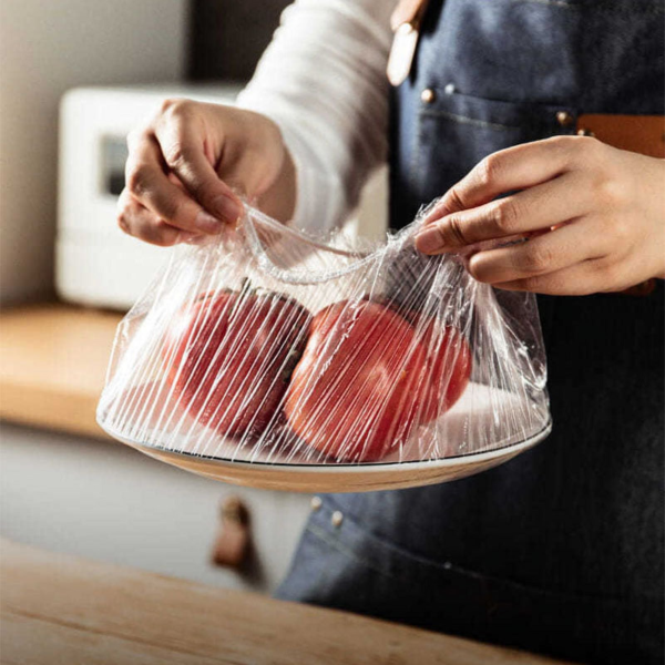 Pack of 100 Disposable plastic wrap cover Kitchen Refrigerator Fruits Vegetables Elastic Mouth Dustproof Films Plastic Wrap - Image 4