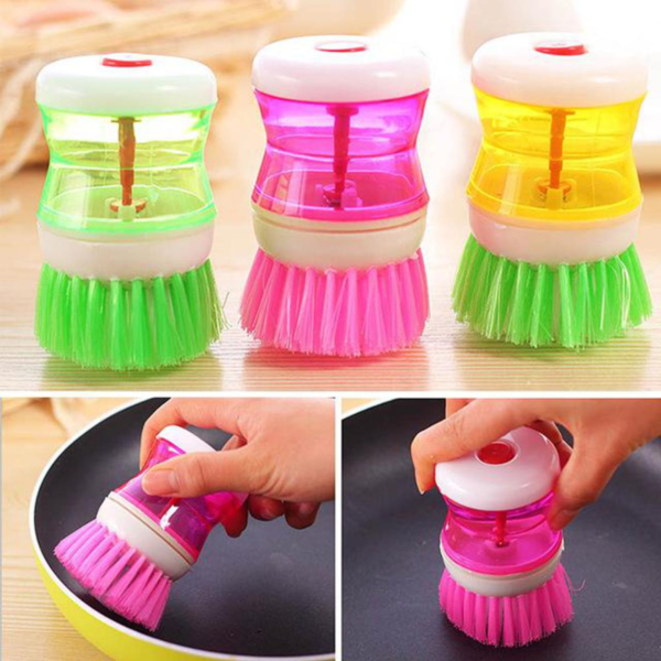 Soap Dispensing Brush- Kitchen Brush for Dish Pot Pan Sink Cleaning - Plastic Cleaning Brush with Liquid Soap Dispenser - Image 8