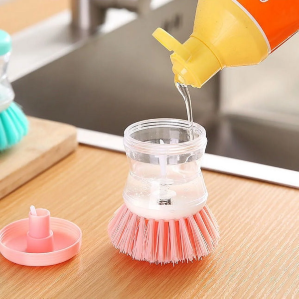 Soap Dispensing Brush- Kitchen Brush for Dish Pot Pan Sink Cleaning - Plastic Cleaning Brush with Liquid Soap Dispenser - Image 6