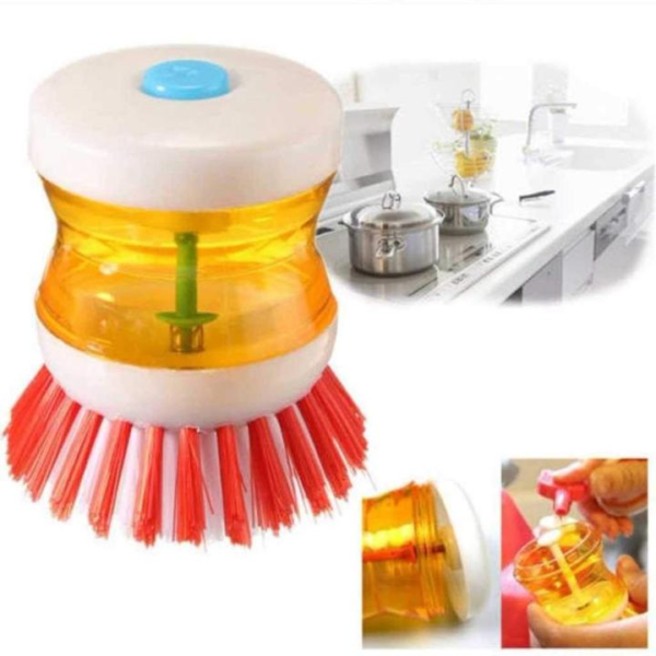 Soap Dispensing Brush- Kitchen Brush for Dish Pot Pan Sink Cleaning - Plastic Cleaning Brush with Liquid Soap Dispenser - Image 2