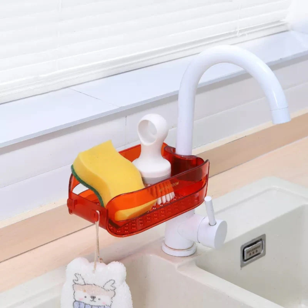 Multi- Color Plastic Faucet Drain Basket- Detachable Hanging Faucet Rack for Home & Hotels