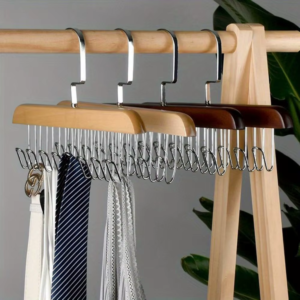 8 Hook Wooden Belt & Tie Hanger – Adjustable Closet Organizer