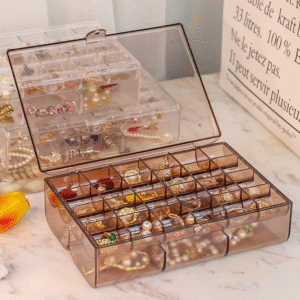 2 LAYER ACRYLIC JEWELRY STORAGE BOX DUSTPROOF EARRING BOX, STORAGE BOX PORTABLE NAIL ART STORAGE CASE, 24-GRID SMALL AND 6-GRID BIG CASE MAKEUP VANITY BOX