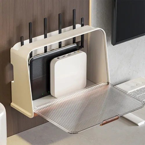 Wall Hanging Wireless WIFI Router Shelf Storage Box Wire Cable Storage Bag Power Cable Organizer Bracket Plug Board Storage Box - Image 3