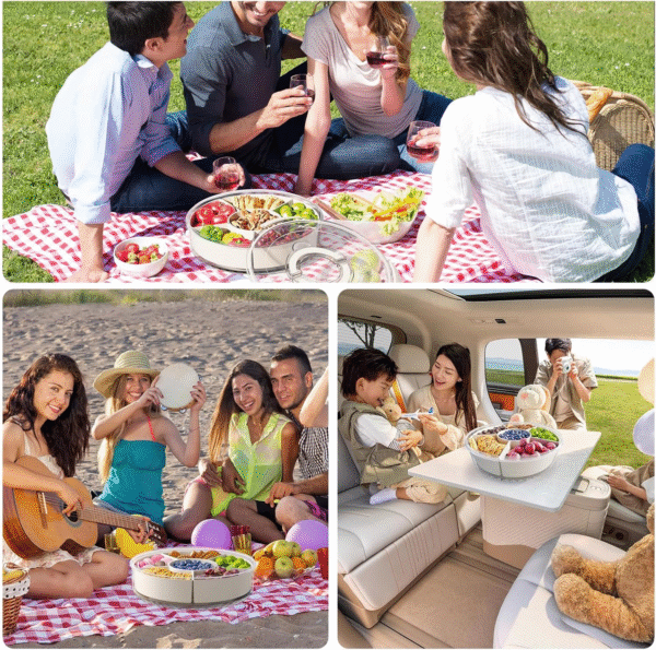 360° Rotatable Divided Serving Tray, Snack Container with 6 Compartment, Removable Platters Food Storage Container with Lid and Handle for Veggies, Snack, Fruit, Nuts, Candy, Cracker - Image 2