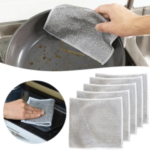 Pack of 05 Multi-functional Non-Scratch Wire Cloth- Free Wet and Dry Dual Dish Cloths - Cleaning Sponge for Dishes Counters Stovetops