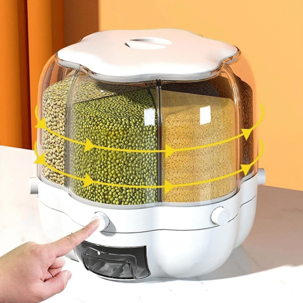 Rice Dispenser, 360°Rotating Transparent Rice Dispenser,6 Grid Visualisation Rice Storage Container with Airtight Lid and Rice Cup, for Home Kitchen Food Grain Storage Container - Image 7