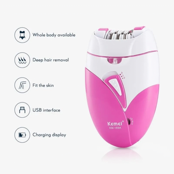 Kemei KM-189A Epilator Mini Rechargeable Hair Removal Device Electric Razor Hair Shaving Wet & Dry Lady Shaver for Body Face Leg for Women Hair Trimmer - Image 4