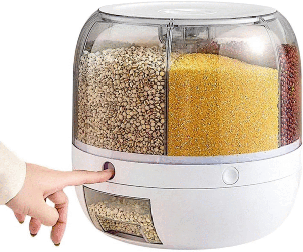Rice Dispenser, 360°Rotating Transparent Rice Dispenser,6 Grid Visualisation Rice Storage Container with Airtight Lid and Rice Cup, for Home Kitchen Food Grain Storage Container - Image 6