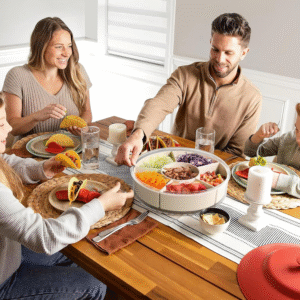 360° Rotatable Divided Serving Tray, Snack Container with 6 Compartment, Removable Platters Food Storage Container with Lid and Handle for Veggies, Snack, Fruit, Nuts, Candy, Cracker