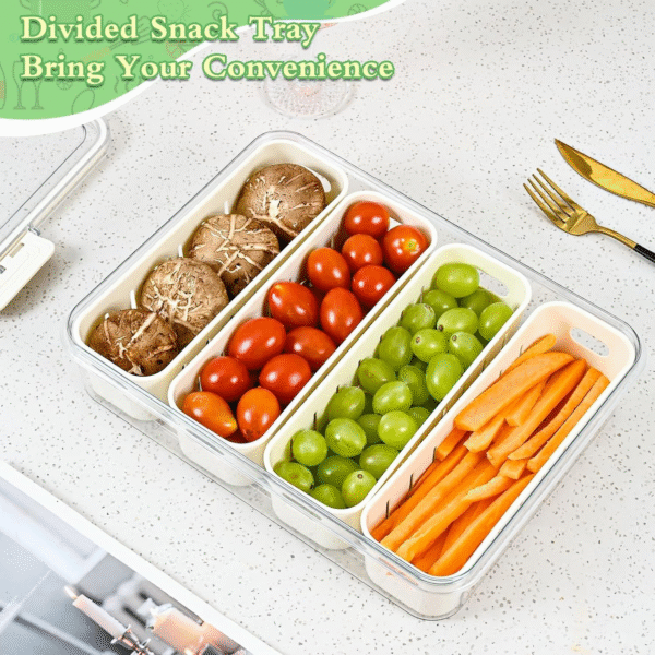 Multi-Purpose Stackable Fridge Organizer Storage box with Lid – Removable 4 Compartment Tray, Airtight with Handle – Freezer-Safe, Container for Fruits, Herbs, Vegetables - Image 5