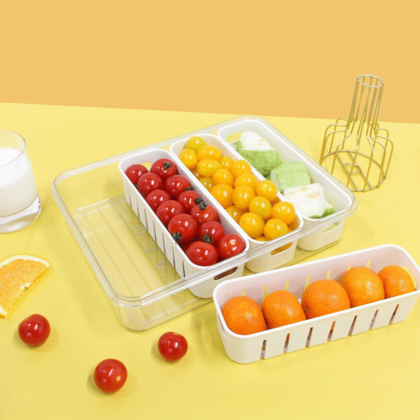Multi-Purpose Stackable Fridge Organizer Storage box with Lid – Removable 4 Compartment Tray, Airtight with Handle – Freezer-Safe, Container for Fruits, Herbs, Vegetables - Image 4