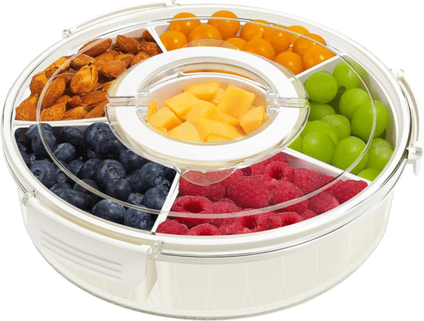 360° Rotatable Divided Serving Tray, Snack Container with 6 Compartment, Removable Platters Food Storage Container with Lid and Handle for Veggies, Snack, Fruit, Nuts, Candy, Cracker - Image 7