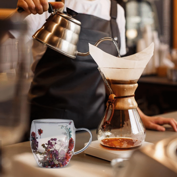 Glass Insulated Coffee Mug - Double Wall Glass Coffee Mugs, Dried Flowers Clear Double Walled Mugs | Large Capacity, Heat Resistant Drinkware with Handle for Cappuccino Coffee Tea Milk - Image 4
