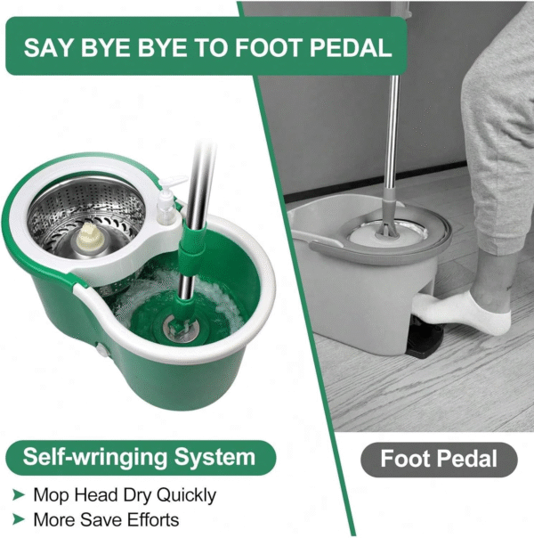 Spin Mop and Bucket with Wringer Set, 360° Spinning Mop Bucket System with 2 Microfiber Mop Replacement Heads, Adjustable Handle for Floor Cleaning - Image 3