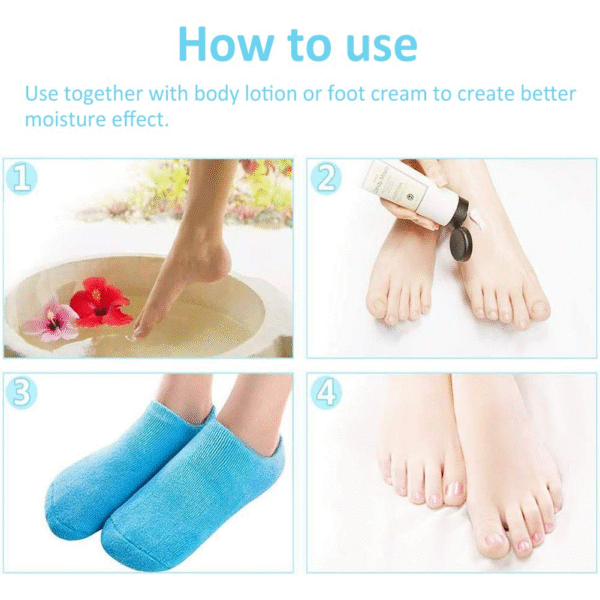 Pair of 02 Gel Spa Sock Moisturizing Cotton Silicon Moisturize Soften Repair Cracked Skin Beauty Foot Care for Dry Feet Skin Treatment Silicone Socks Infused with Vitamins Essential Oils - Image 3