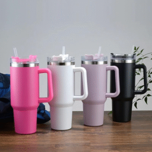 Multi-Color Stainless Steel Tumbler with Handle, Lid & Straw - Double-Wall Vacuum Insulated, Leak-Proof Travel Sipper for Hot & Cold Drinks - Perfect for Office, Gym, Car