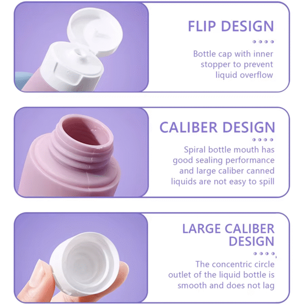 Pack of 04 Leakproof Silicone Refillable Lotion Bottle Empty Travel Portable Squeeze Shampoo Shower Gel Liquid Cosmetic Dispenser Containers - Image 3