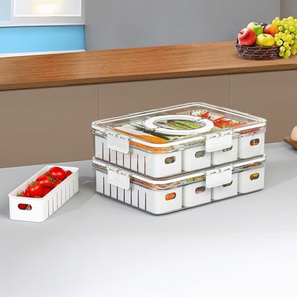 Multi-Purpose Stackable Fridge Organizer Storage box with Lid – Removable 4 Compartment Tray, Airtight with Handle – Freezer-Safe, Container for Fruits, Herbs, Vegetables - Image 2