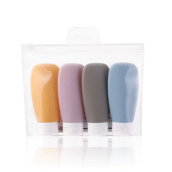 Pack of 04 Leakproof Silicone Refillable Lotion Bottle Empty Travel Portable Squeeze Shampoo Shower Gel Liquid Cosmetic Dispenser Containers - Image 2
