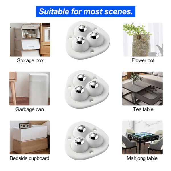 Pack of 04 Ball Castors, Furniture Castors, Heavy Duty Self-Adhesive, Furniture Castors, Small Self-Adhesive, 360 Degree Ball Castors, for Furniture Transport - Image 2