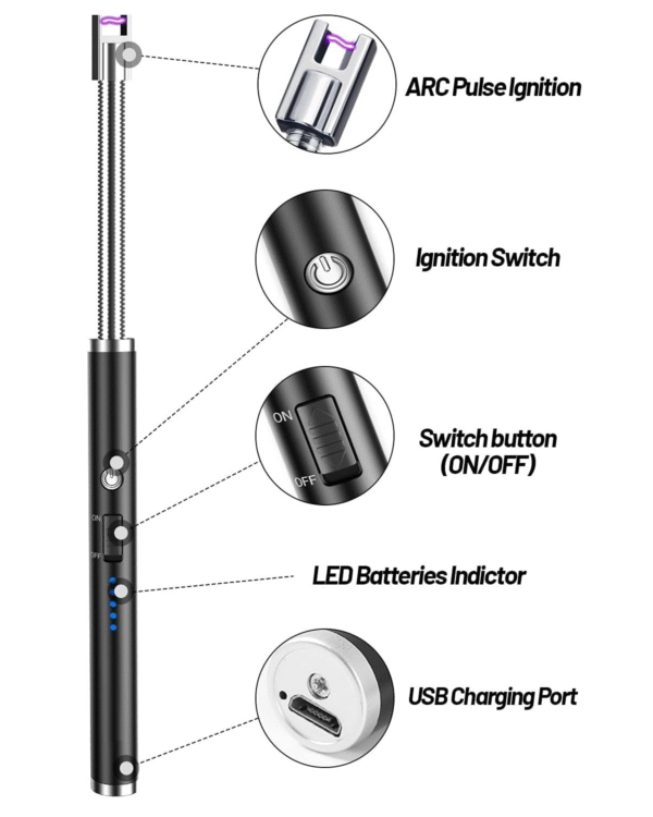 Electric Arc Flexible Lighter with USB Rechargeable Battery and Windproof Flameless Design for Candles, Kitchen, BBQ, and Outdoor Use - Image 6