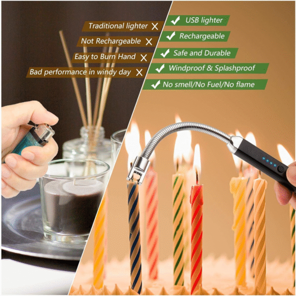 Electric Arc Flexible Lighter with USB Rechargeable Battery and Windproof Flameless Design for Candles, Kitchen, BBQ, and Outdoor Use - Image 5
