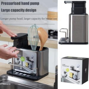 Stainless Steel Sink Organizer 3-in-1 Kitchen Soap Dispenser Sponge Holder Dishwashing Liquid Container Stainless Steel Draining Rack
