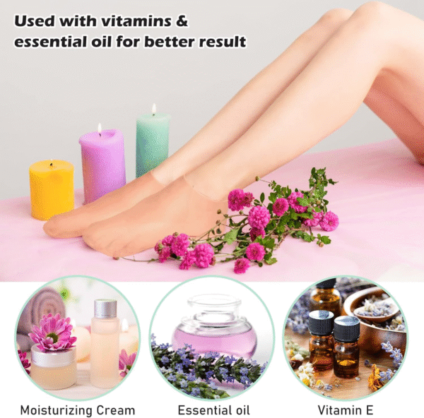 Pair of 02 Silicone Moisture Socks Anti Slip Aloe Socks for Dry Cracked Feet Women & Softening Dry Cracked Feet Rough Skin, Spa Gel Socks - Image 9