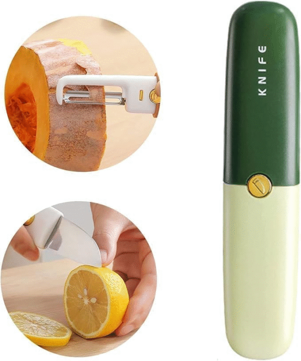 Portable 2 in 1 Multi functional Stainless Steel Fruit Knife Peeler, Vegetable Peeler with Knife Julienne Peeler Multi-Color Dual-Use Knife & Peeler for Office Kitchen, Home Kitchen, outdoor Etc.