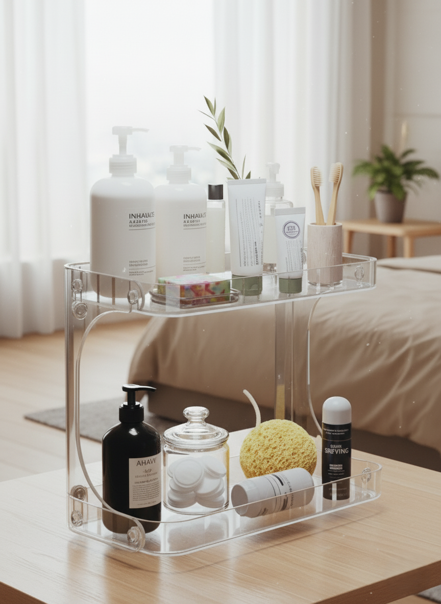 Premium 2-Tier Clear Acrylic Makeup & Skincare Organizer Rack for Vanity and Dressing Table - Multi-Purpose Display - Image 4