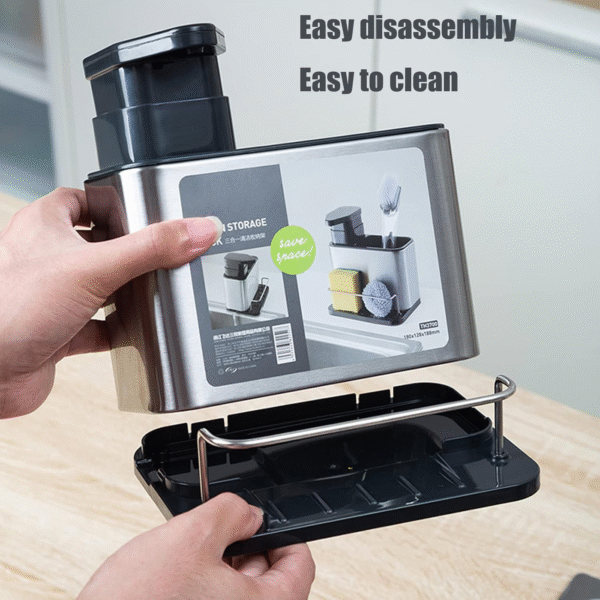 Stainless Steel Sink Organizer 3-in-1 Kitchen Soap Dispenser Sponge Holder Dishwashing Liquid Container Stainless Steel Draining Rack - Image 6