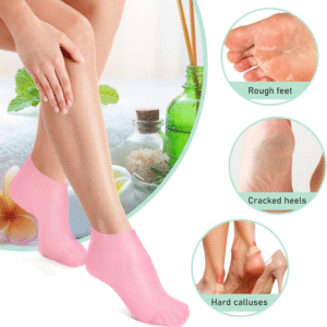 Pair of 02 Silicone Moisture Socks Anti Slip Aloe Socks for Dry Cracked Feet Women & Softening Dry Cracked Feet Rough Skin, Spa Gel Socks