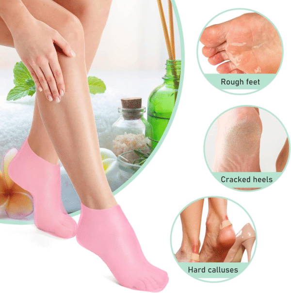Pair of 02 Silicone Moisture Socks Anti Slip Aloe Socks for Dry Cracked Feet Women & Softening Dry Cracked Feet Rough Skin, Spa Gel Socks