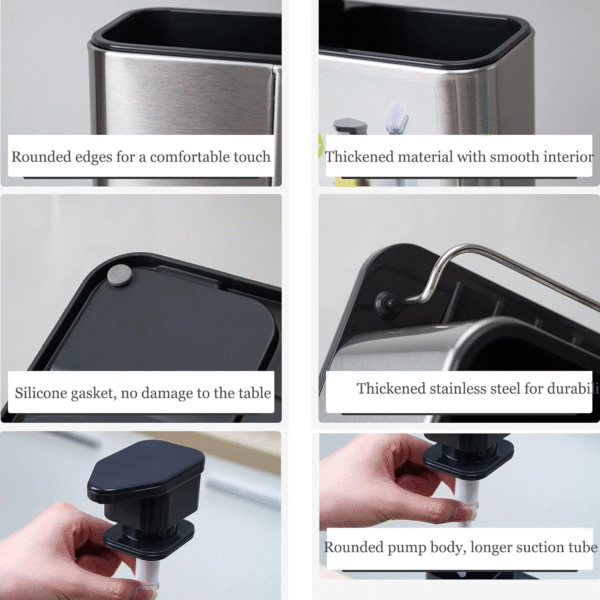 Stainless Steel Sink Organizer 3-in-1 Kitchen Soap Dispenser Sponge Holder Dishwashing Liquid Container Stainless Steel Draining Rack - Image 5