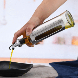 Stainless Steel Oil Dispenser 500ml - Cooking Oil Containers for Kitchen - Dust & Leak Proof Oil Pourer - Modern Oil Can for Kitchen - Glass Oil Dispenser Bottle