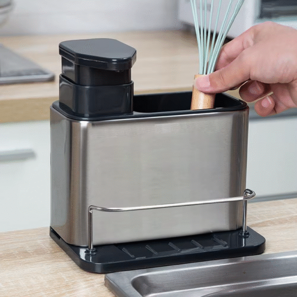 Stainless Steel Sink Organizer 3-in-1 Kitchen Soap Dispenser Sponge Holder Dishwashing Liquid Container Stainless Steel Draining Rack - Image 4