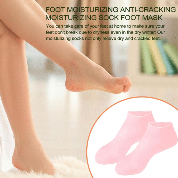 Pair of 02 Silicone Moisture Socks Anti Slip Aloe Socks for Dry Cracked Feet Women & Softening Dry Cracked Feet Rough Skin, Spa Gel Socks - Image 5